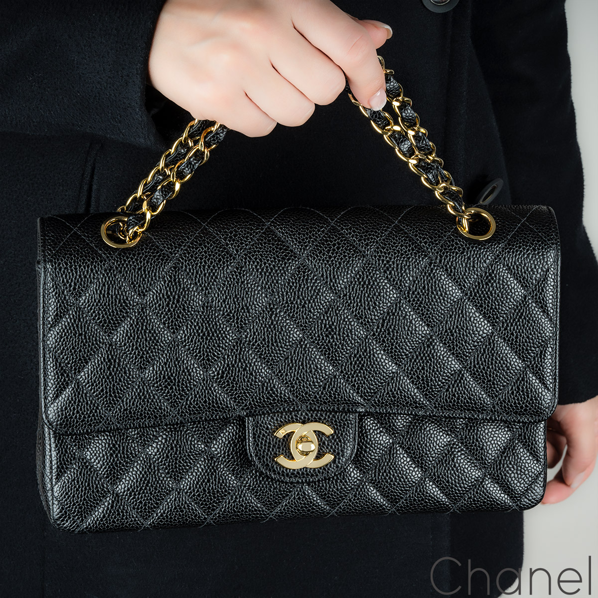 Chanel Vintage 24k Black Caviar Medium Classic Double Flap Bag